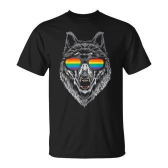 Wolf Rainbow Flag Sunglasses Lgbt Gay Pride T-Shirt - Monsterry
