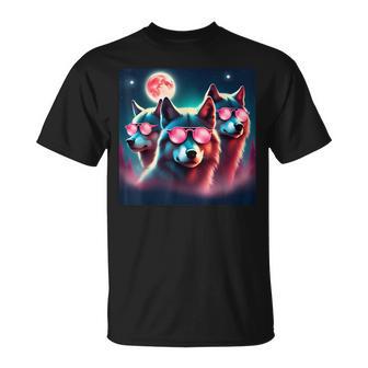 Wolf Squad Mit Rosa Sonnenbrillen Und Mond Für Wolfsliebhaber Geschenk T-Shirt - Geschenkecke