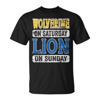 Wolverine On Saturday Lion On Sunday Detroit T-Shirt | Mazezy