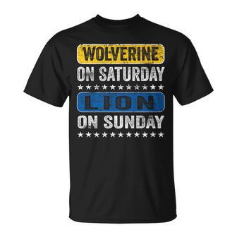 Wolverine On Saturday Lion On Sunday Detroit T-Shirt - Thegiftio UK