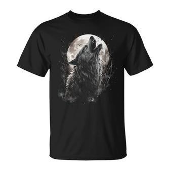 Wolves Howling At Moon Wolf Wild Animal T-Shirt - Thegiftio