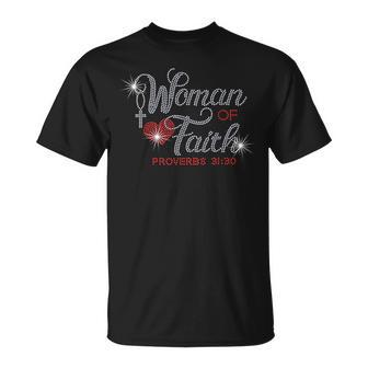 Woman Of Faith Bling Rhinestone Christian Inspirational T-Shirt - Seseable
