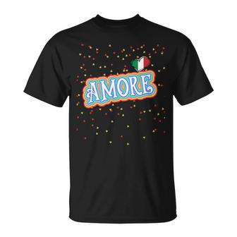 The Word Amore Heart In The Italian Flag Color For Tourists T-Shirt | Mazezy AU
