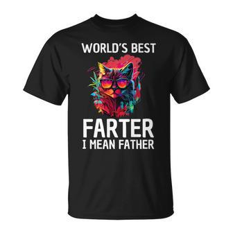 Worlds Best Farter I Mean Father Best Cat Dad Father's Day T-Shirt - Seseable
