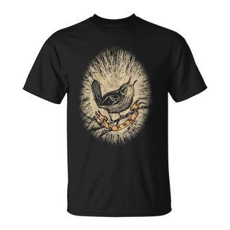 Wren Vintage Birdwatching Scratchboard T-Shirt - Monsterry UK