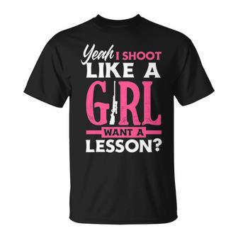 Yeah I Shoot Like A Girl Want A Lesson Girls Hunter T-Shirt | Mazezy
