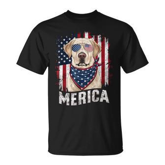 Yellow Labrador Retriever 4Th Of July Merica Usa Flag Lab T-Shirt - Monsterry CA