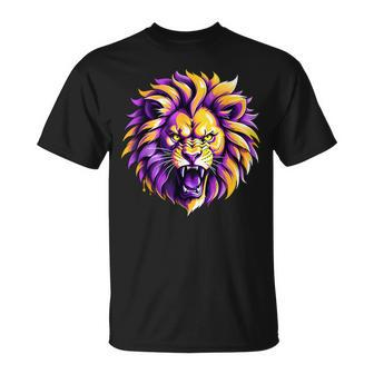 Yellow And Purple Lion Face Basketball Lovers T-Shirt - Monsterry AU