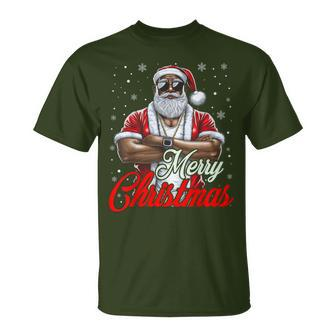 African American Santa Christmas Pajama Cool Black T-Shirt - Monsterry CA