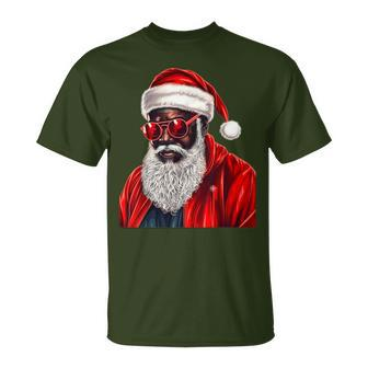 African American Santa Claus Family Christmas Black T-Shirt - Seseable