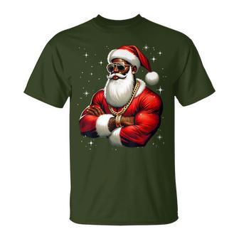 African American Santa Claus Family Christmas Black T-Shirt - Monsterry CA