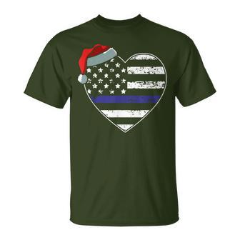 American Flag Blue Line Police Christmas Pajama Cop Officer T-Shirt - Monsterry DE