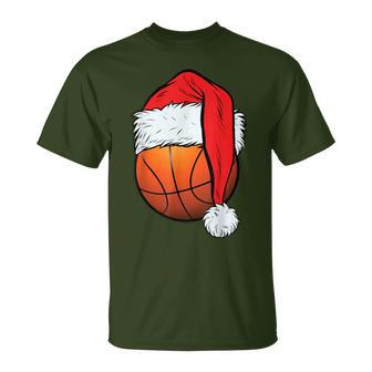 Basketball Christmas Ball Santa Hat Xmas Boys Sport T-Shirt - Monsterry
