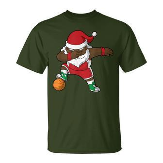 Basketball Dabbing Black African American Santa Claus T-Shirt - Monsterry DE