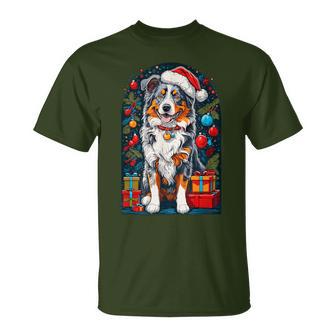 Berger Australien Avec Bonnet De Père Noël Xmas T-Shirt - Cadeauxyz
