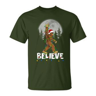 Bigfoot Rock Roll Sasquatch Christmas Believe T-Shirt - Seseable