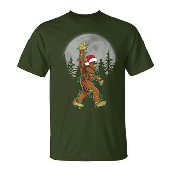 Bigfoot Santa Christmas Tree Lights Xmas Sasquatch T-Shirt - Seseable