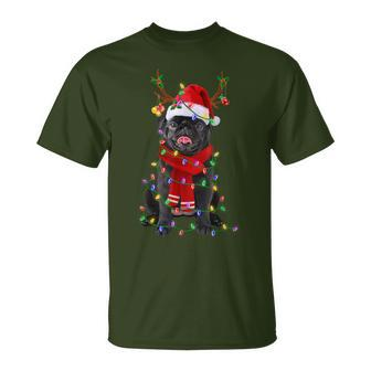Black Pug Dog Tree Christmas Lights Xmas Pajama T-Shirt - Monsterry CA