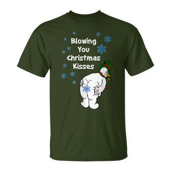Blowing You Christmas Kisses Christmas Snowman Xmax T-Shirt - Seseable