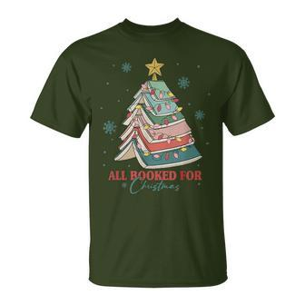 Book Christmas Tree Librarian All Booked For Christmas T-Shirt - Thegiftio