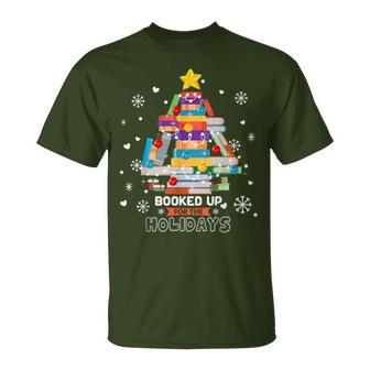 Book Lover Xmas Tree Librarian Booked Up For The Holidays T-Shirt - Thegiftio UK