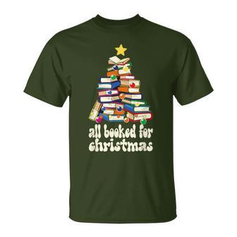 All Booked For Christmas Book Christmas Tree T-Shirt - Seseable