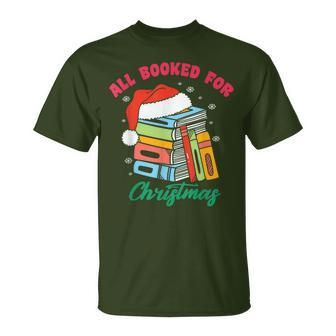 All Booked For Christmas Librarian Christmas Tree Lights T-Shirt - Seseable