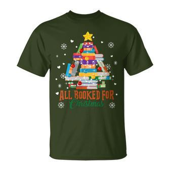 All Booked For Christmas Tree Books Librarian Bookworm T-Shirt - Seseable
