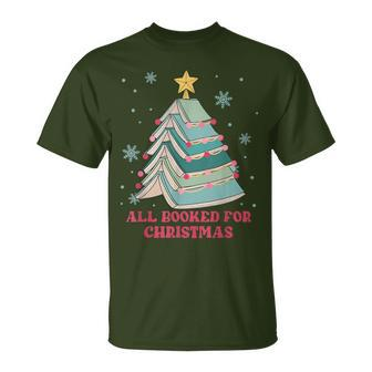 All Booked For Christmas Vintage Librarian Xmas Tree Lights T-Shirt - Seseable
