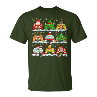 Boys Christmas Santa Elf Snowman Gaming Controllers Gamer T-Shirt - Seseable