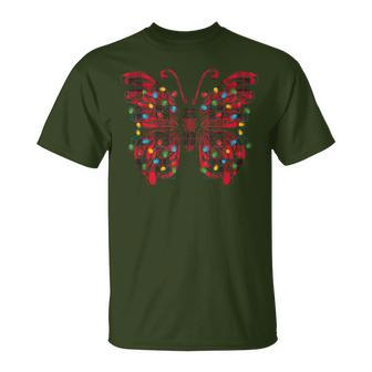 Butterfly Red Buffalo Plaid Christmas Tree Lights T-Shirt - Monsterry