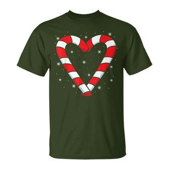 Candy Cane Hearts Christmas Xmas Holidays Santa T-Shirt | Mazezy
