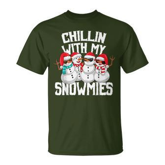 Chillin With My Snowmies Snowman Christmas Matching Pajama T-Shirt - Seseable