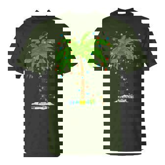 Christmas Beach Palm Tree With Xmas Lights Tropical Santa T-Shirt - Thegiftio