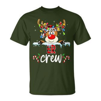 Christmas Er Crew Red Plaid Reindeer Lights Xmas Holiday T-Shirt - Monsterry