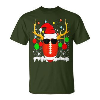 Christmas Football Santa Hat Sports Xmas Team Lovers Holiday T-Shirt - Seseable
