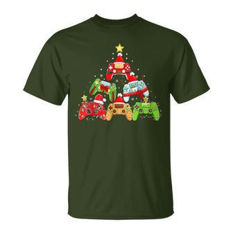 Christmas Gamer Tree Santa Hat Lights Video Game Boys Ns T-Shirt - Seseable