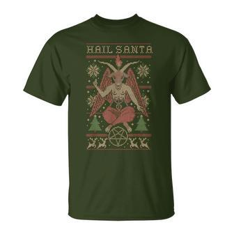 Christmas Hail Santa Satanism Goat Baphomet Atheist Satan T-Shirt - Monsterry UK