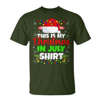 Christmas In July Santa Hat With Palm And Christmas Lights T-Shirt | Mazezy