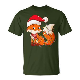 Christmas Lights Fox Wearing Xmas Hat Cute Fox Lover T-Shirt - Monsterry CA