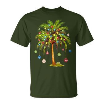 Christmas Palm Tree Light Hawaiian Tropical Xmas T-Shirt | Mazezy