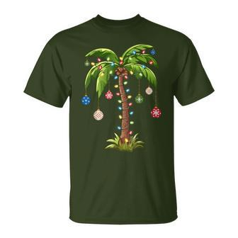 Christmas Palm Tree Light Hawaiian Tropical Xmas T-Shirt - Seseable