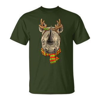 Christmas Rhinoceros Santa Clause Reindeer Xmas Safari Rhino T-Shirt - Monsterry