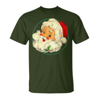 Christmas Santa Claus Face Old Fashioned T-Shirt - Monsterry