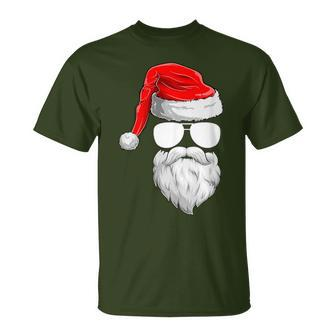 Christmas Santa Claus Face Sunglasses With Hat Beard T-Shirt - Monsterry