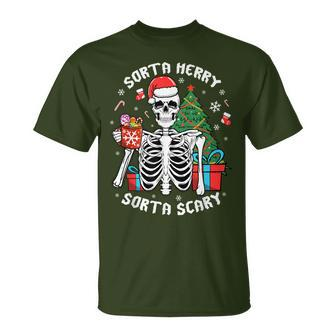 Christmas Skeleton Xmas Goth Spooky Sorta Merry Sorta Scary T-Shirt - Monsterry UK