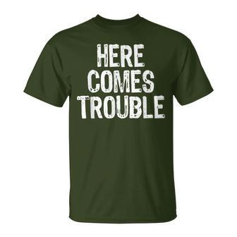 Here Comes Trouble Christmas T-Shirt - Monsterry