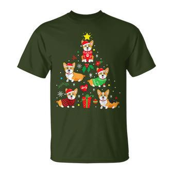 Corgi Christmas Tree Light Buffalo Plaid Dog Xmas T-Shirt - Monsterry