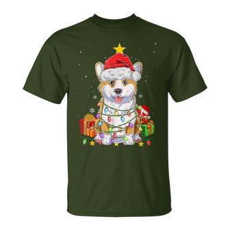 Corgi Santa Christmas Tree Lights Xmas Boys Corgmas Dog T-Shirt | Mazezy