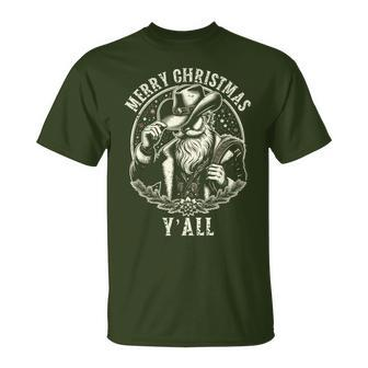 Cowboy Santa Claus Merry Christmas Y'all Western Country T-Shirt - Monsterry UK
